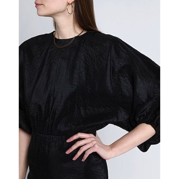 & OTHER STORIES Black Mini Dress Balloon Sleeves Satin Night Out Crewneck HOCO 8 - Picture 4 of 12